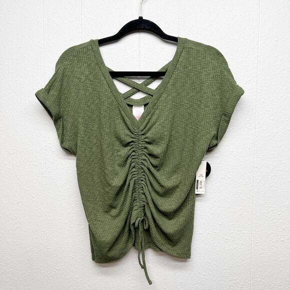 No Boundaries Ruched Coquette Cottagecore Preppy Chic Cropped Top Juniors Large - Picture 1 of 10